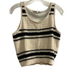 Freshman 1966 Women's Striped Crochet Knit Tank Top Cream Black Size L Casual